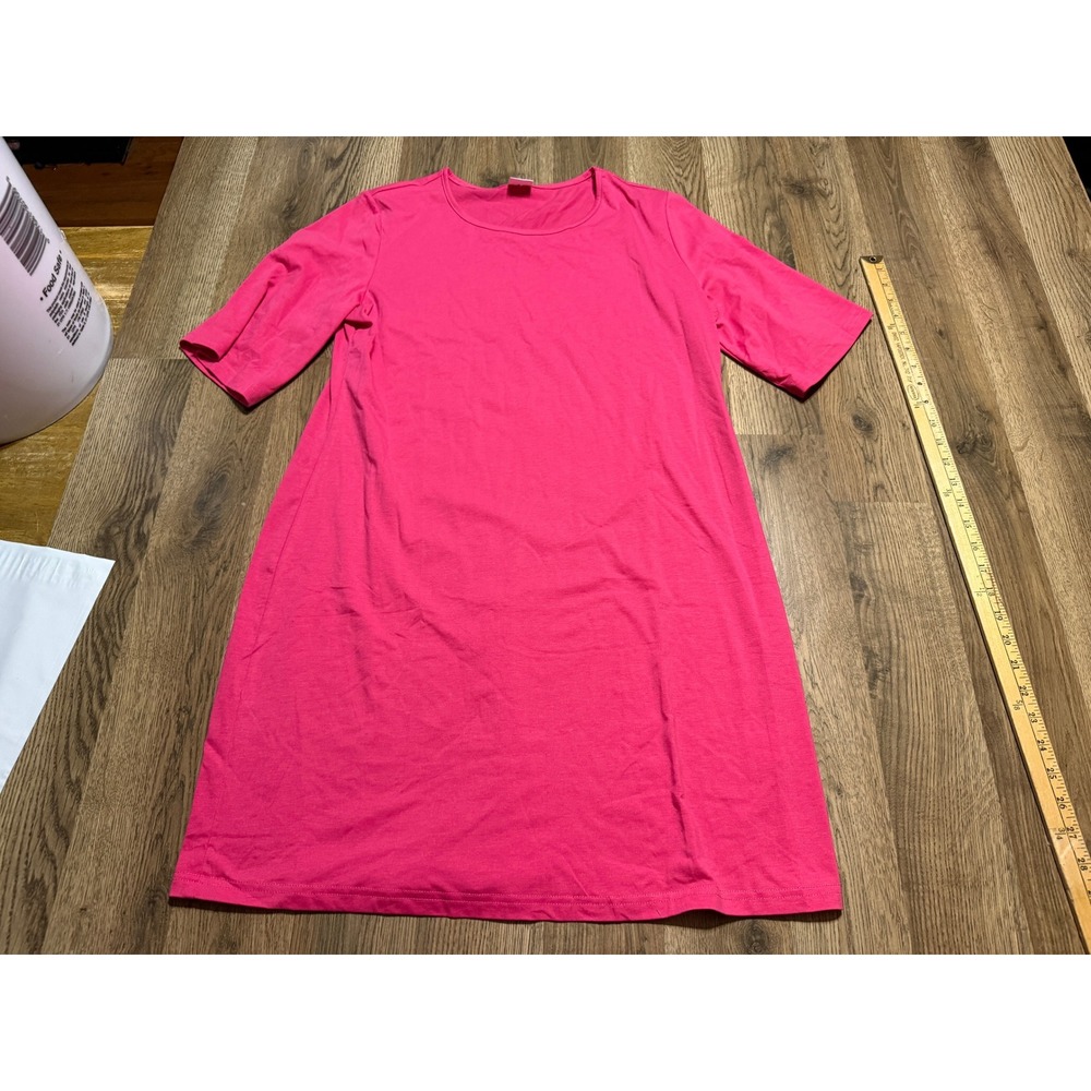 WIHOLL Dress Women Size L Pink Mini Short Sleeve Shirt Crew Neck Solid